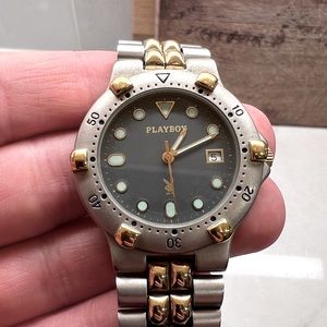 Vintage Playboy Diver Watch Mens Quartz Date Two Tone